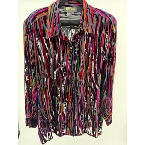 Bob Mackie Wearable Art 2X Blouse Velvet Burnout Multicolor Abstract Plus
